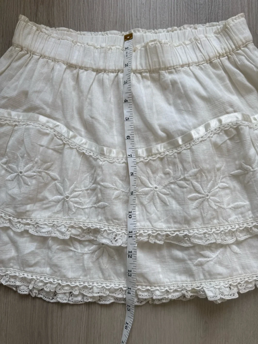 LoveShackFancy Cream Embroidered Tiered Mini Skirt Cotton Size S